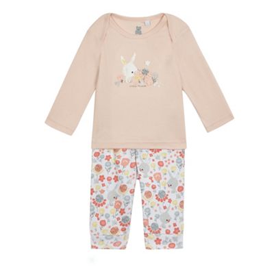 bluezoo Baby girls' multi-coloured bunny print pyjama top and bottoms set